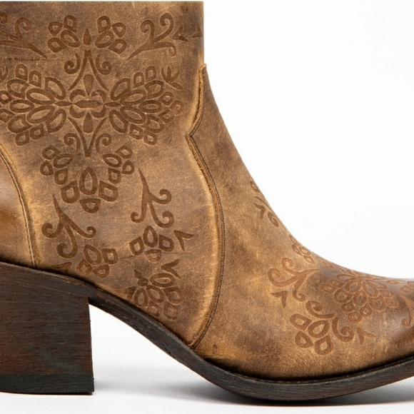 Shyanne Rustic Tan Floral Heeled Ankle Western Style Boots Sz 7 - Picture 1 of 9